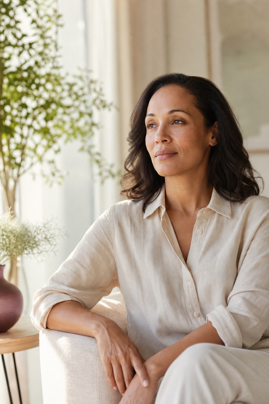 A calm person enjoying a clear, peaceful moment